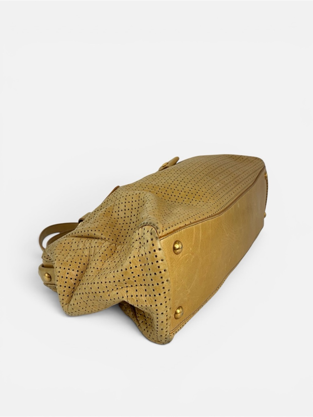 Miu Miu Perforated Gold-Tan Leather Satchel - Picture 6 of 12